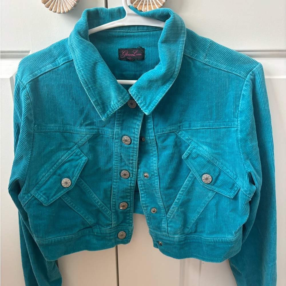 Vintage Gloria Lauren cropped teal corduroy jacket